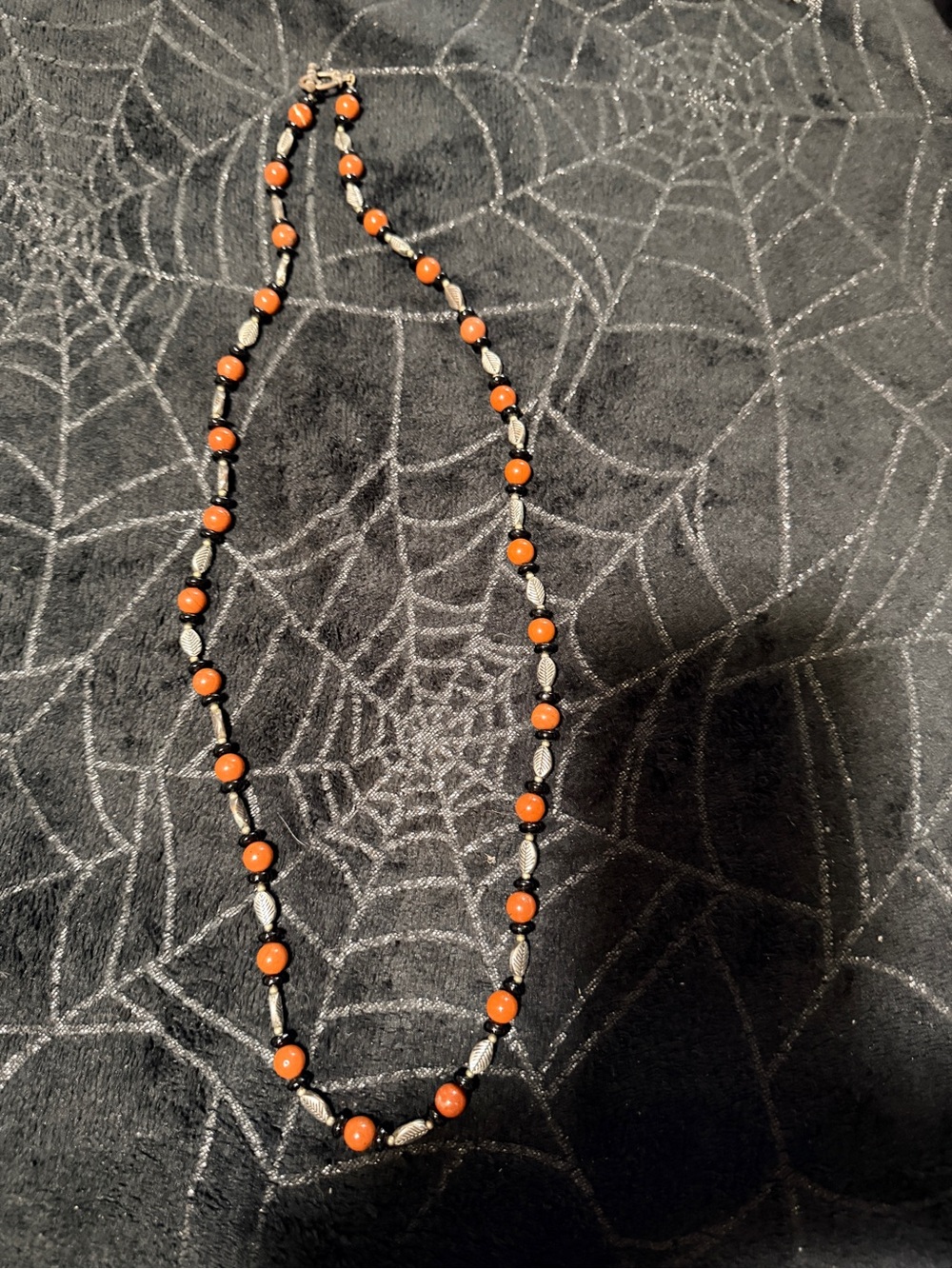 Source Unknown Orange Bead Necklace with Silver Accents